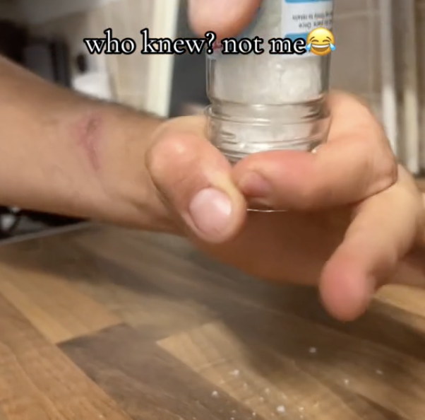 Hand grinding salt from a shaker
